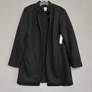 Chico's Black Jacquard Textured Knit Quilted Boyfriend Blazer Jacket Medium